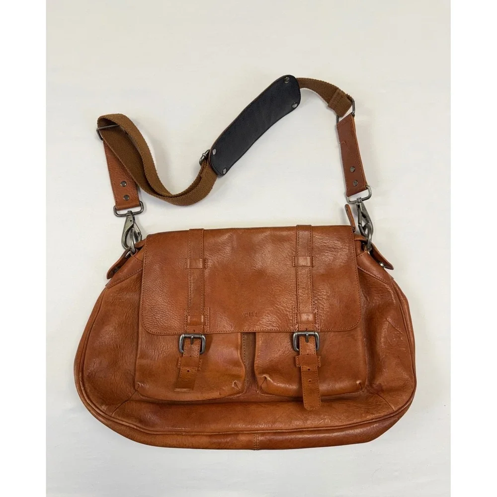 Vintage Will Leather Goods Think Leather Messenger Bag Brown Soft Flannel‎ Lined